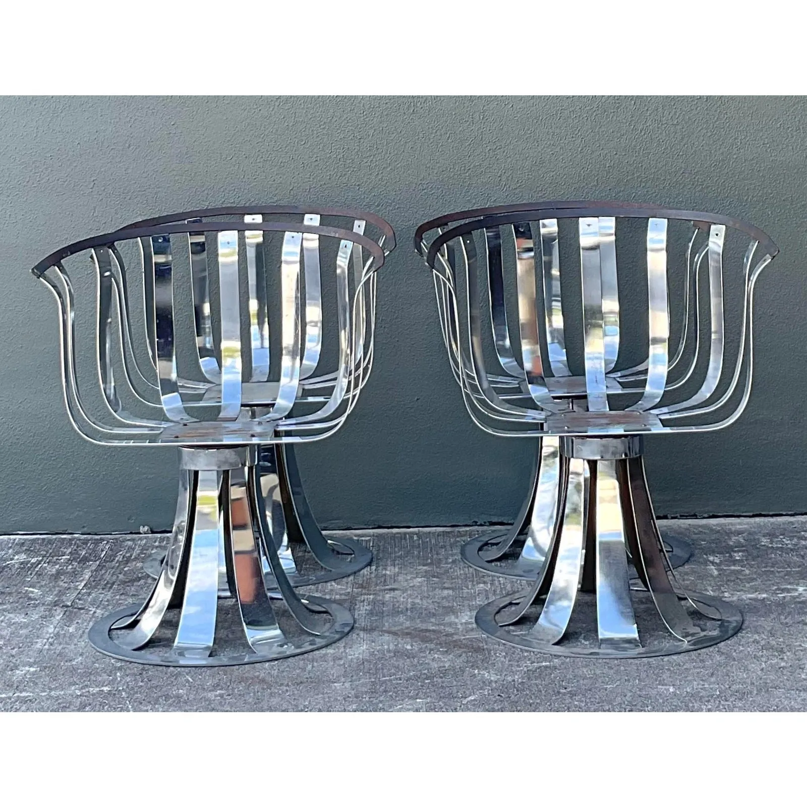 Vintage MCM Herbert Siegler for Russell Woodard Chrome Swivel Dining Chairs - Set of 4 — additional photo 7