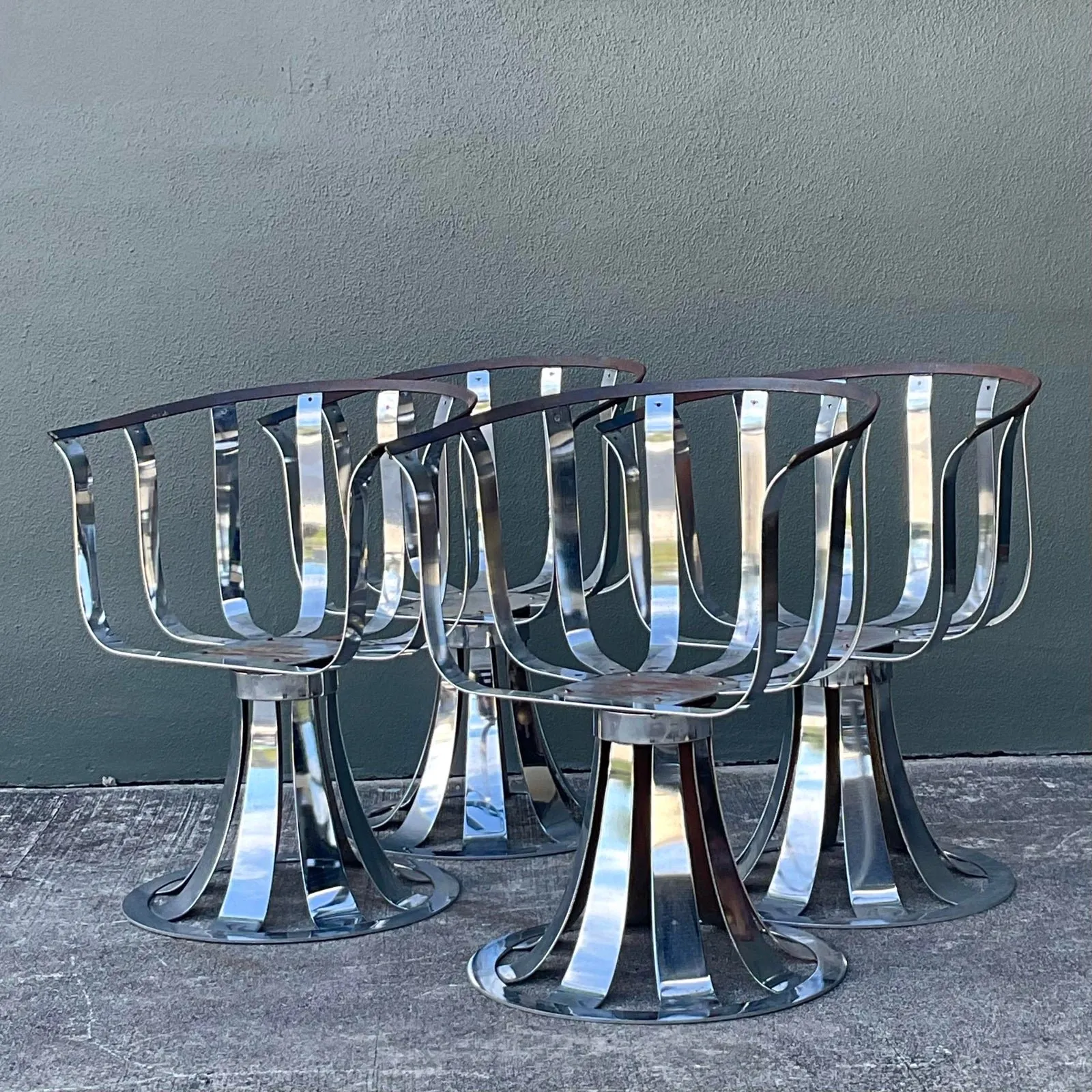 Vintage MCM Herbert Siegler for Russell Woodard Chrome Swivel Dining Chairs - Set of 4 — additional photo 2