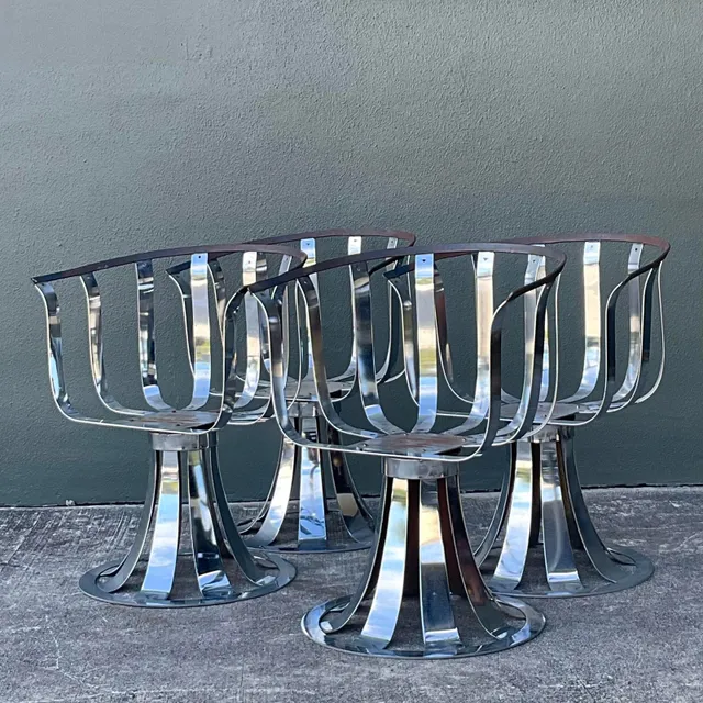 Vintage MCM Herbert Siegler for Russell Woodard Chrome Swivel Dining Chairs - Set of 4 — additional photo 2