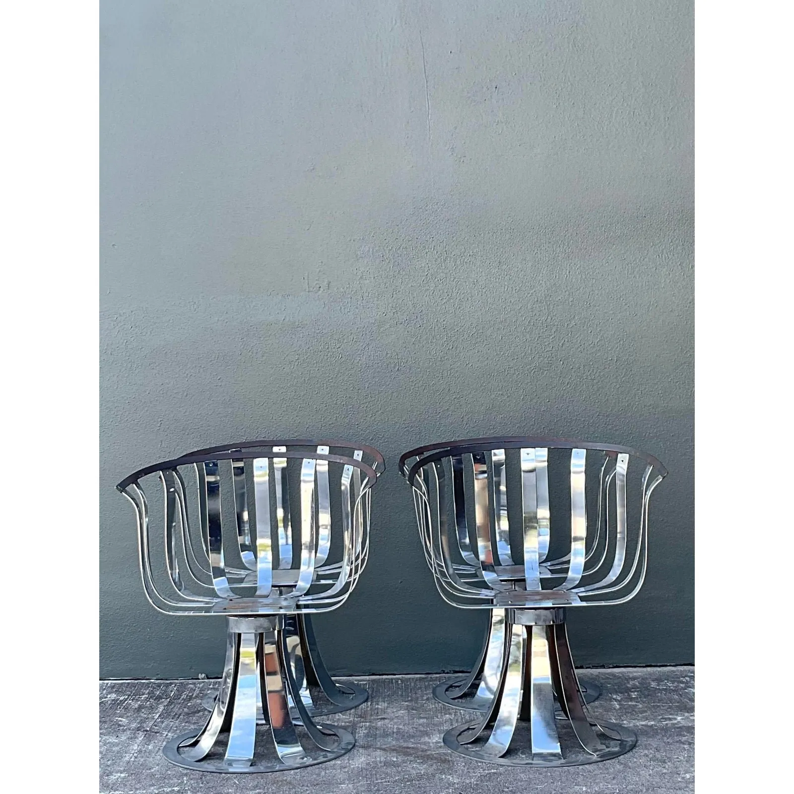 Vintage MCM Herbert Siegler for Russell Woodard Chrome Swivel Dining Chairs - Set of 4 — additional photo 8