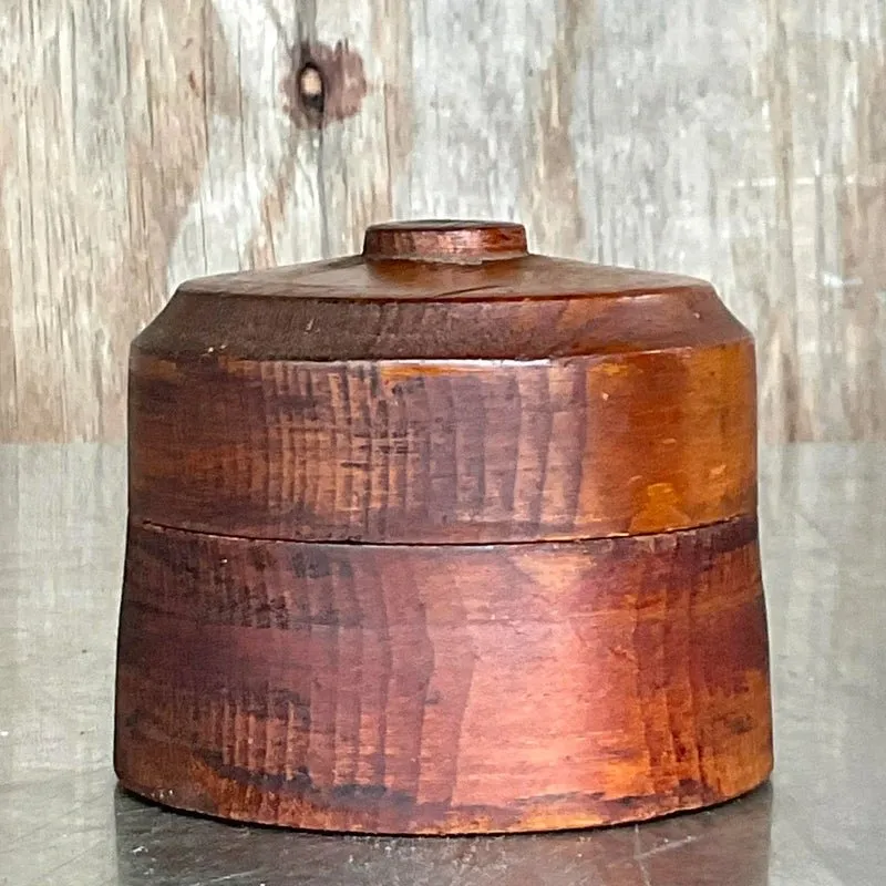 Vintage Boho Round Lidded Wood Box — additional photo 1
