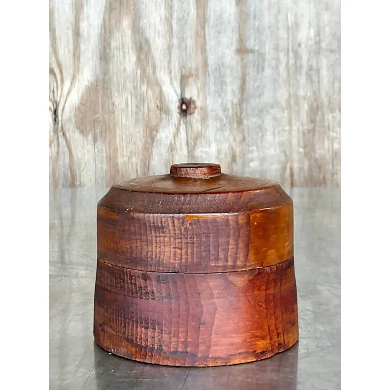 Vintage Boho Round Lidded Wood Box — additional photo 3