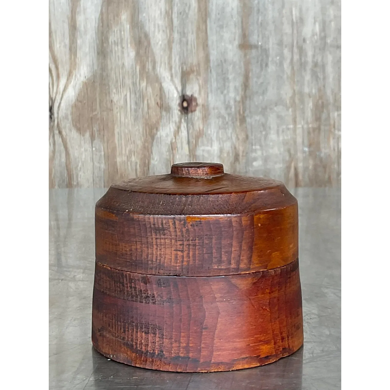 Vintage Boho Round Lidded Wood Box — additional photo 4