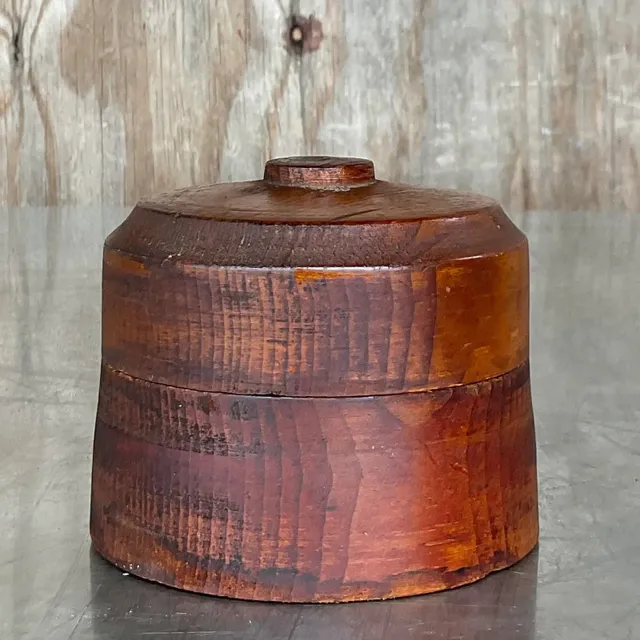 Vintage Boho Round Lidded Wood Box — additional photo 6