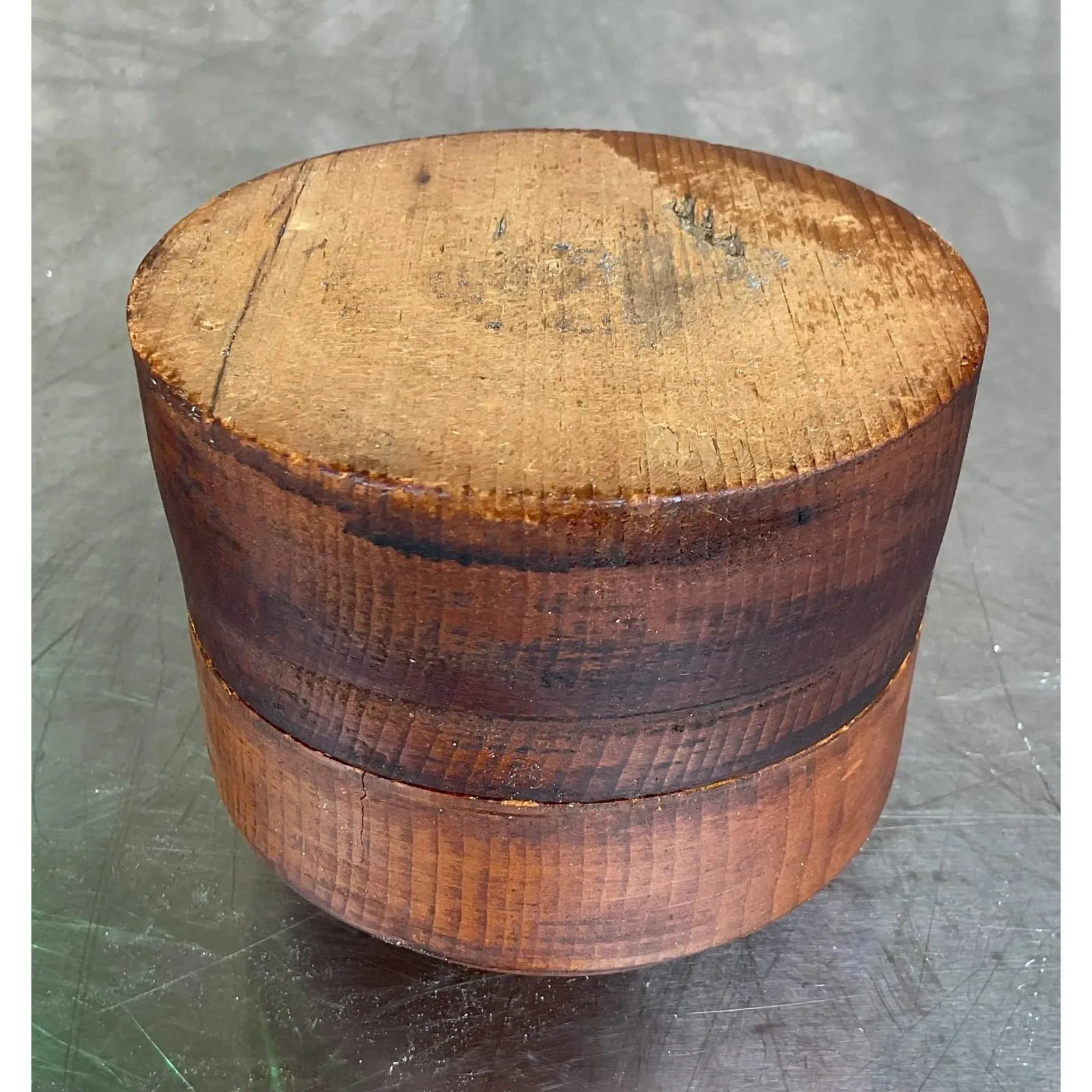 Vintage Boho Round Lidded Wood Box — additional photo 7