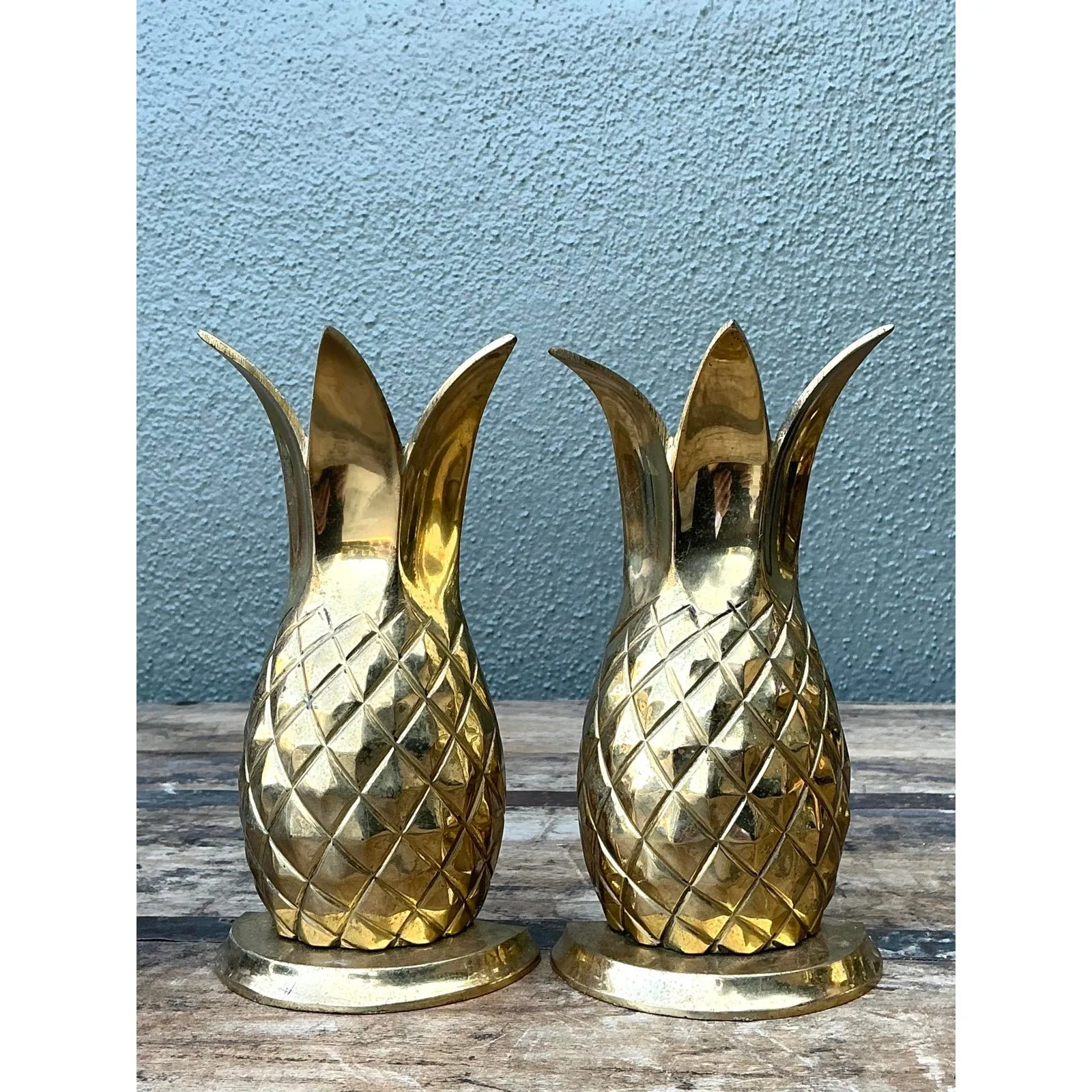 Vintage Polished Brass Pineapple Bookends - Set of 2