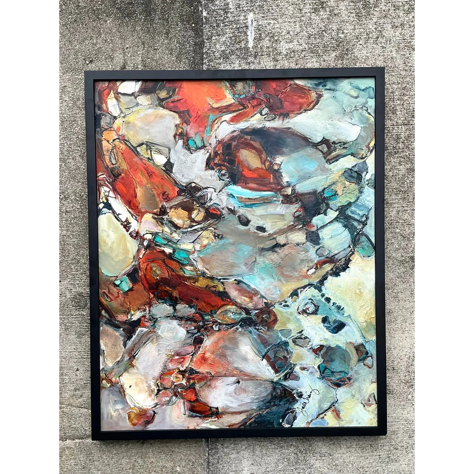 Vintage Original Abstract Oil Painting on Board - Wood, 33.5W x 41.5H — additional photo 2