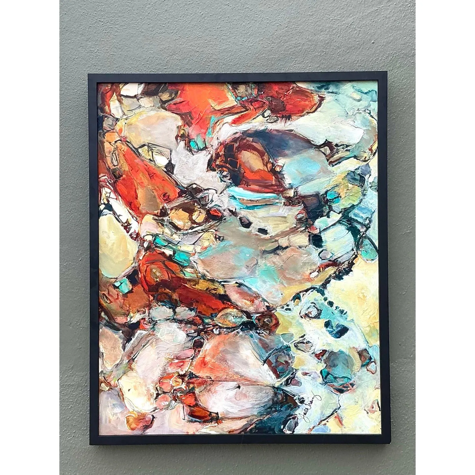 Vintage Original Abstract Oil Painting on Board - Wood, 33.5W x 41.5H — additional photo 3
