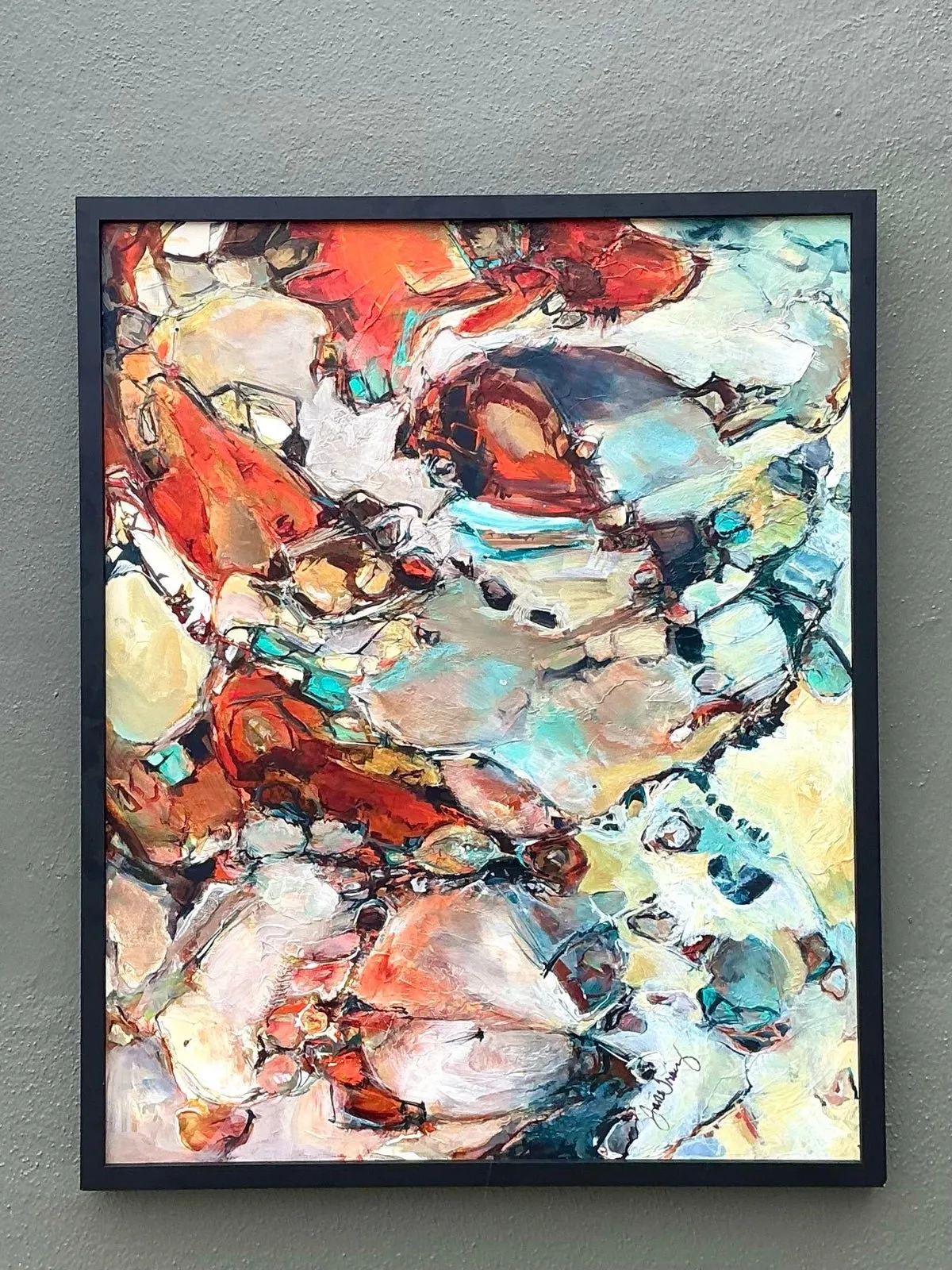 Vintage Original Abstract Oil Painting on Board - Wood, 33.5W x 41.5H — additional photo 2