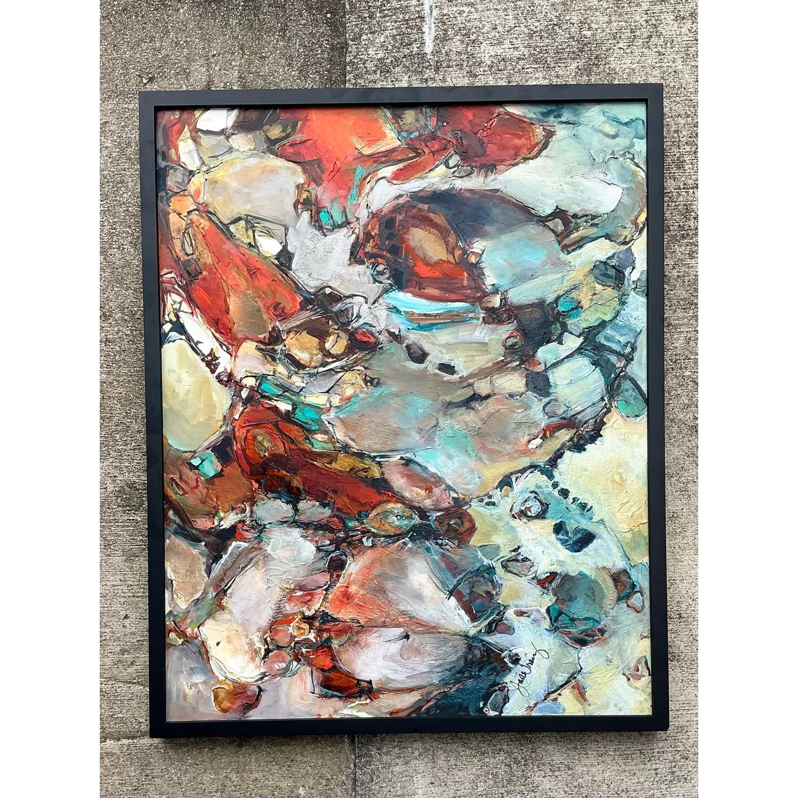 Vintage Original Abstract Oil Painting on Board - Wood, 33.5W x 41.5H — additional photo 4