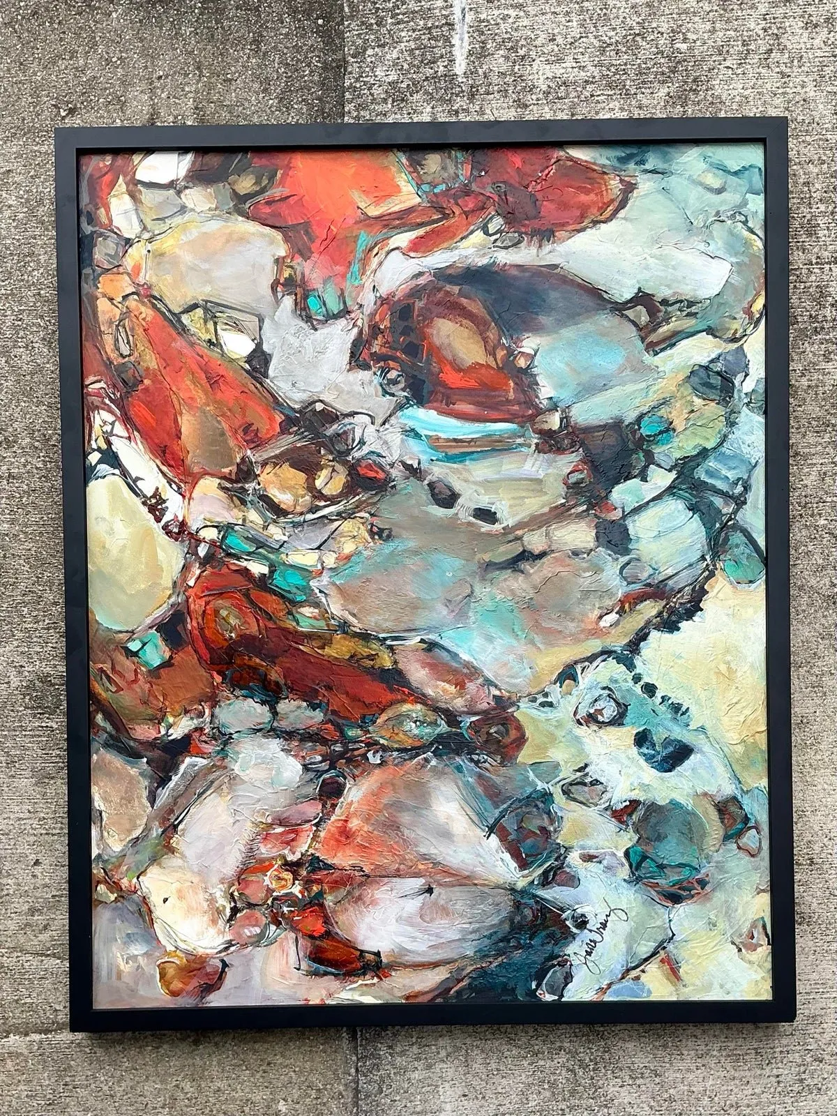Vintage Original Abstract Oil Painting on Board - Wood, 33.5W x 41.5H — additional photo 3