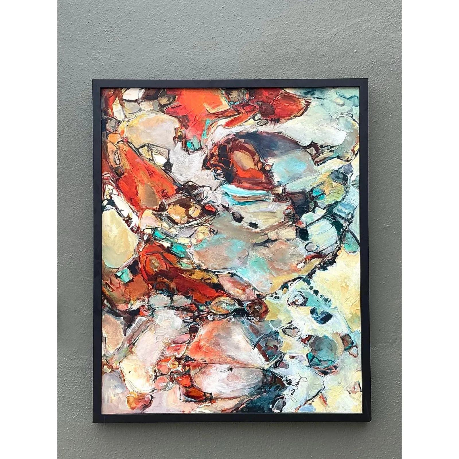 Vintage Original Abstract Oil Painting on Board - Wood, 33.5W x 41.5H — additional photo 6