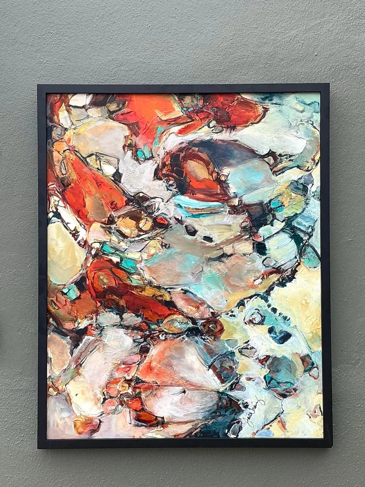 Vintage Original Abstract Oil Painting on Board - Wood, 33.5W x 41.5H — additional photo 5