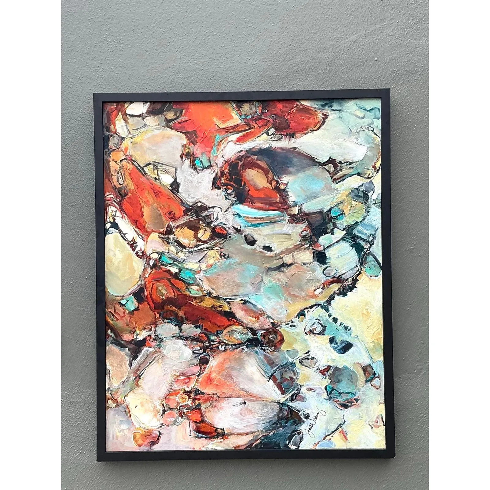 Vintage Original Abstract Oil Painting on Board - Wood, 33.5W x 41.5H — additional photo 7