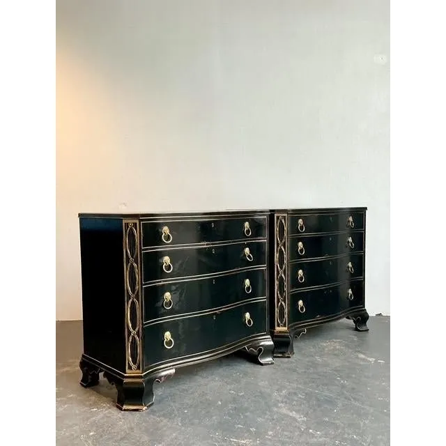 Vintage Hickory Chair Bow Front Chippendale Chest of Drawers - A Pair