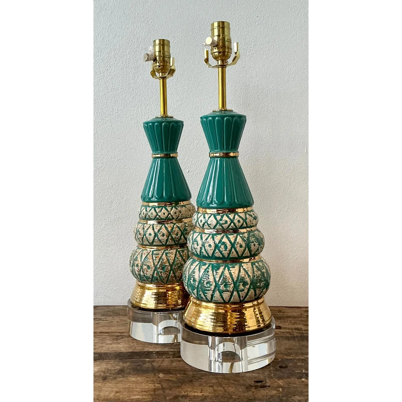 Vintage MCM Glazed Ceramic Lamps - A Pair - Acrylic, 6W x 20.5H — additional photo 4