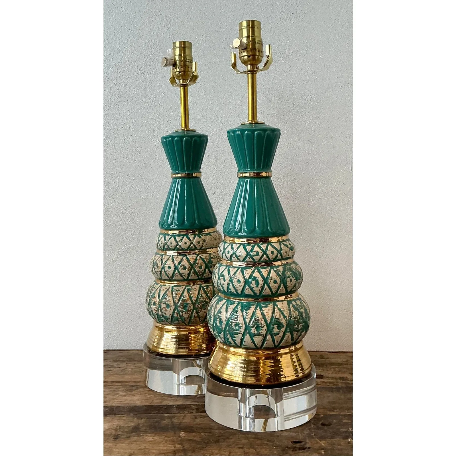 Vintage MCM Glazed Ceramic Lamps - A Pair - Acrylic, 6W x 20.5H — additional photo 7
