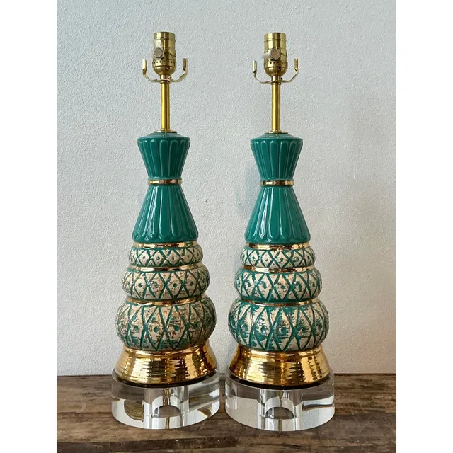 Vintage MCM Glazed Ceramic Lamps - A Pair - Acrylic, 6W x 20.5H — additional photo 8