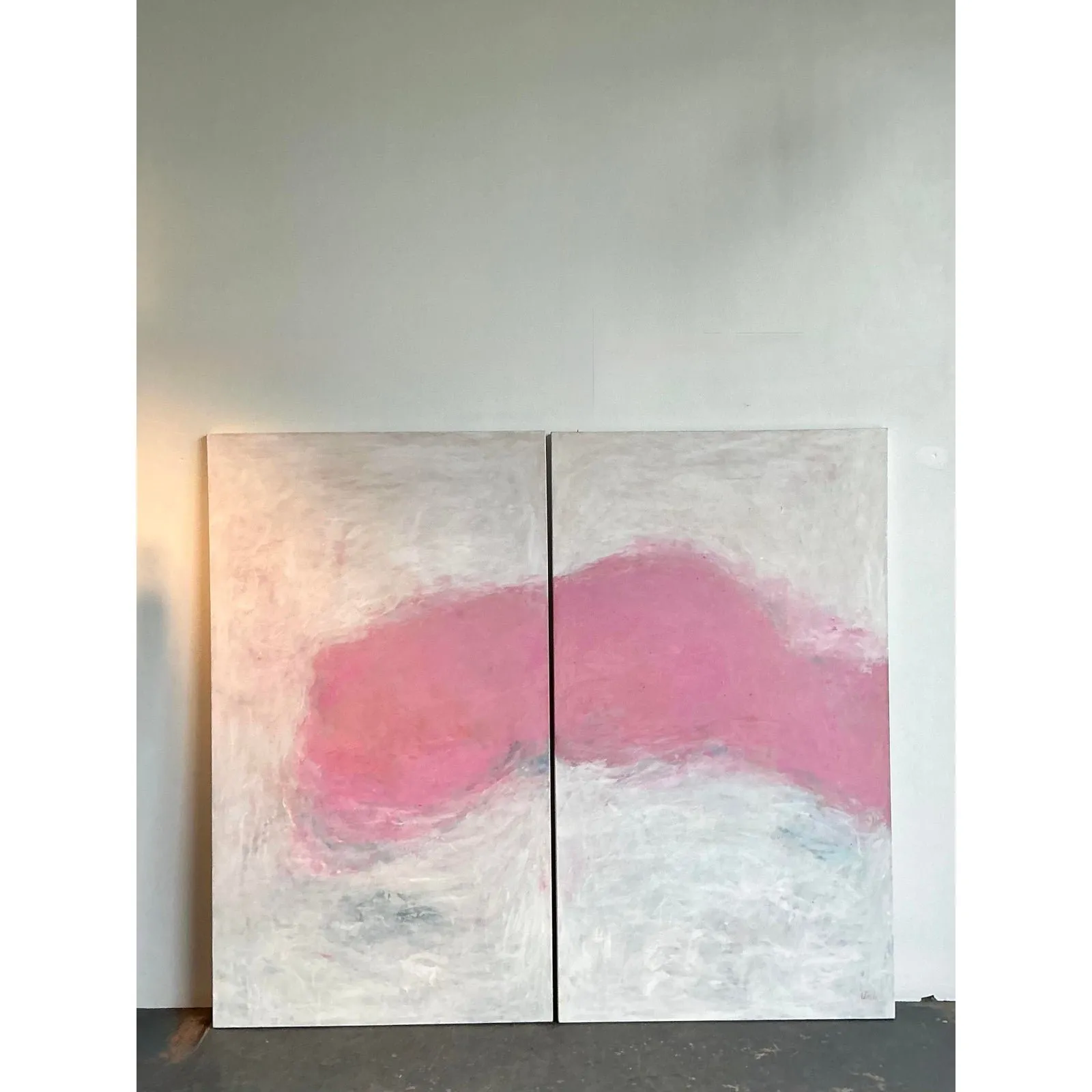 Vintage Monumental Original Abstract Diptych Oil Painting on Canvas - Set of 2 — additional photo 1
