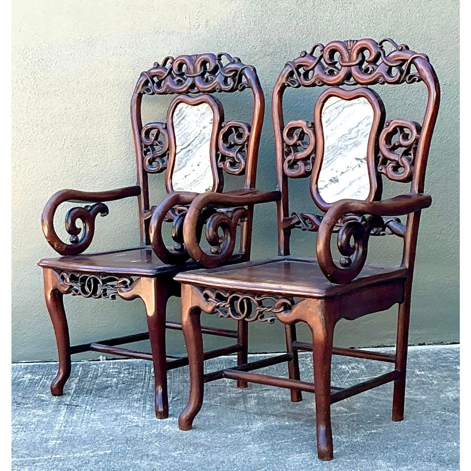 Vintage Asian Carved Hardwood Chairs - A Pair — additional photo 3