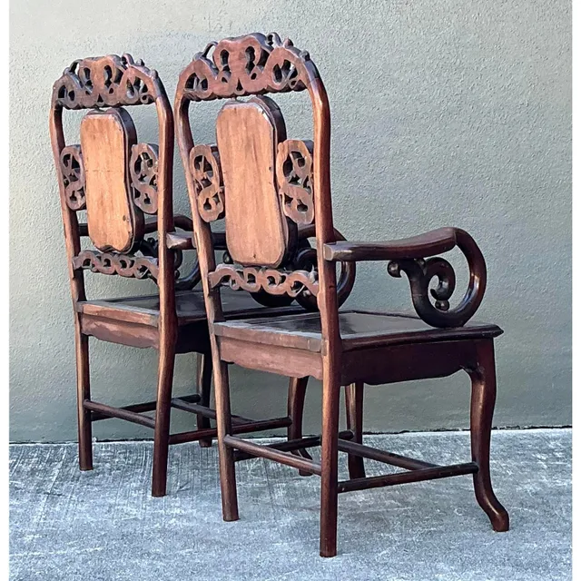 Vintage Asian Carved Hardwood Chairs - A Pair — additional photo 4