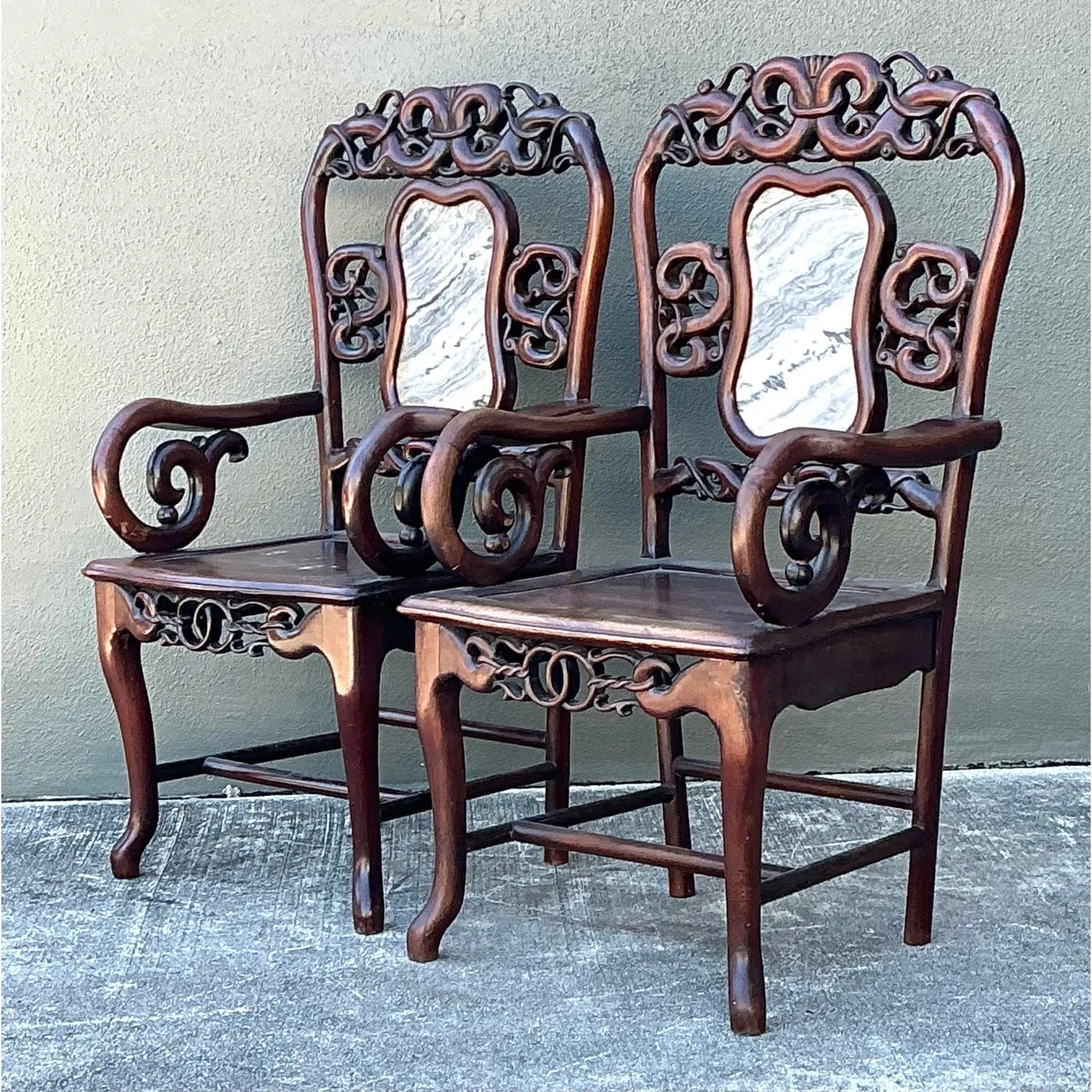 Vintage Asian Carved Hardwood Chairs - A Pair — additional photo 2