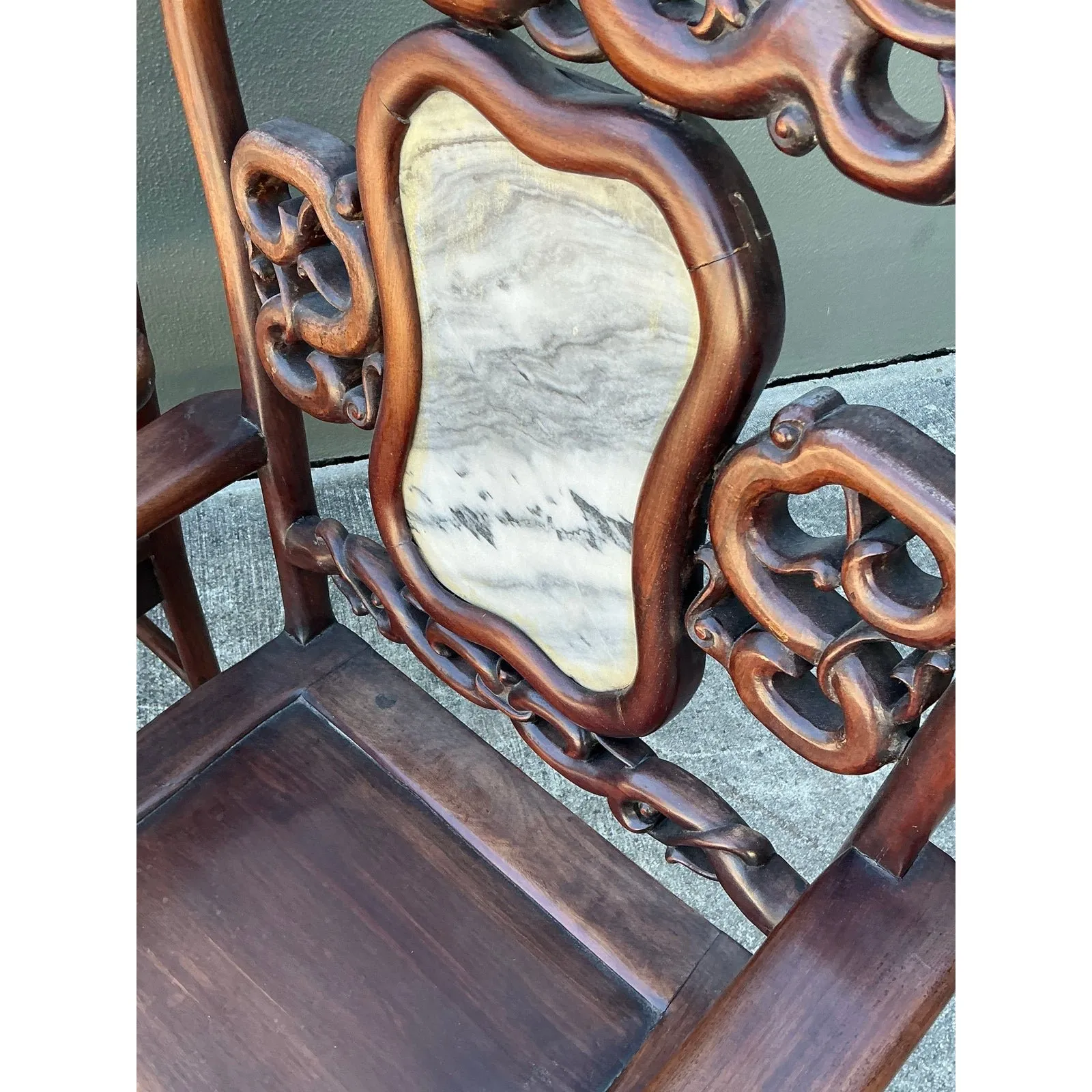 Vintage Asian Carved Hardwood Chairs - A Pair — additional photo 6