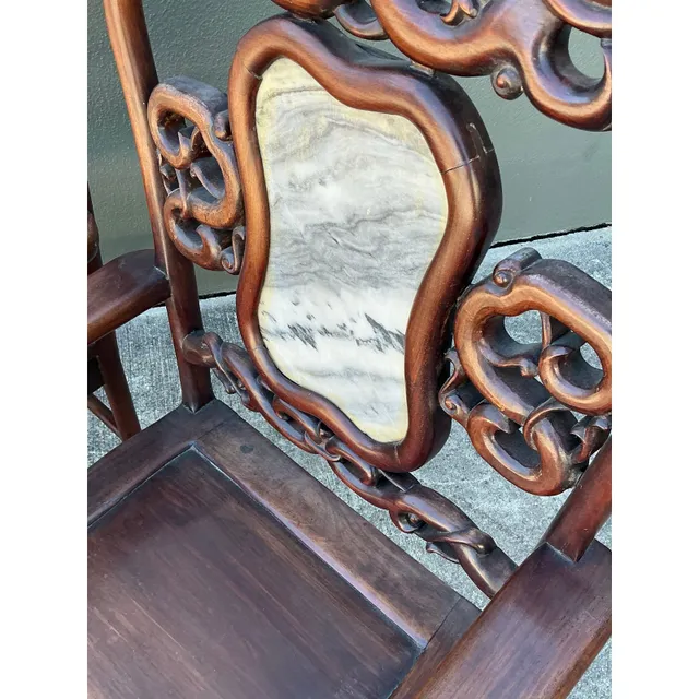 Vintage Asian Carved Hardwood Chairs - A Pair — additional photo 6