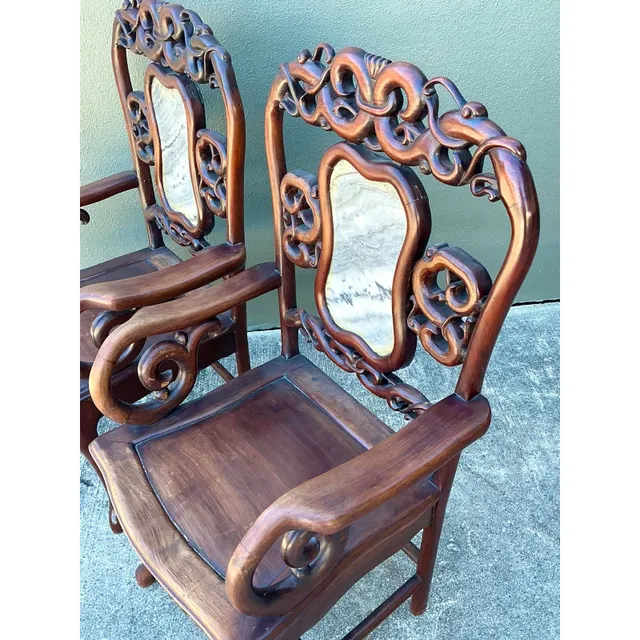 Vintage Asian Carved Hardwood Chairs - A Pair — additional photo 8