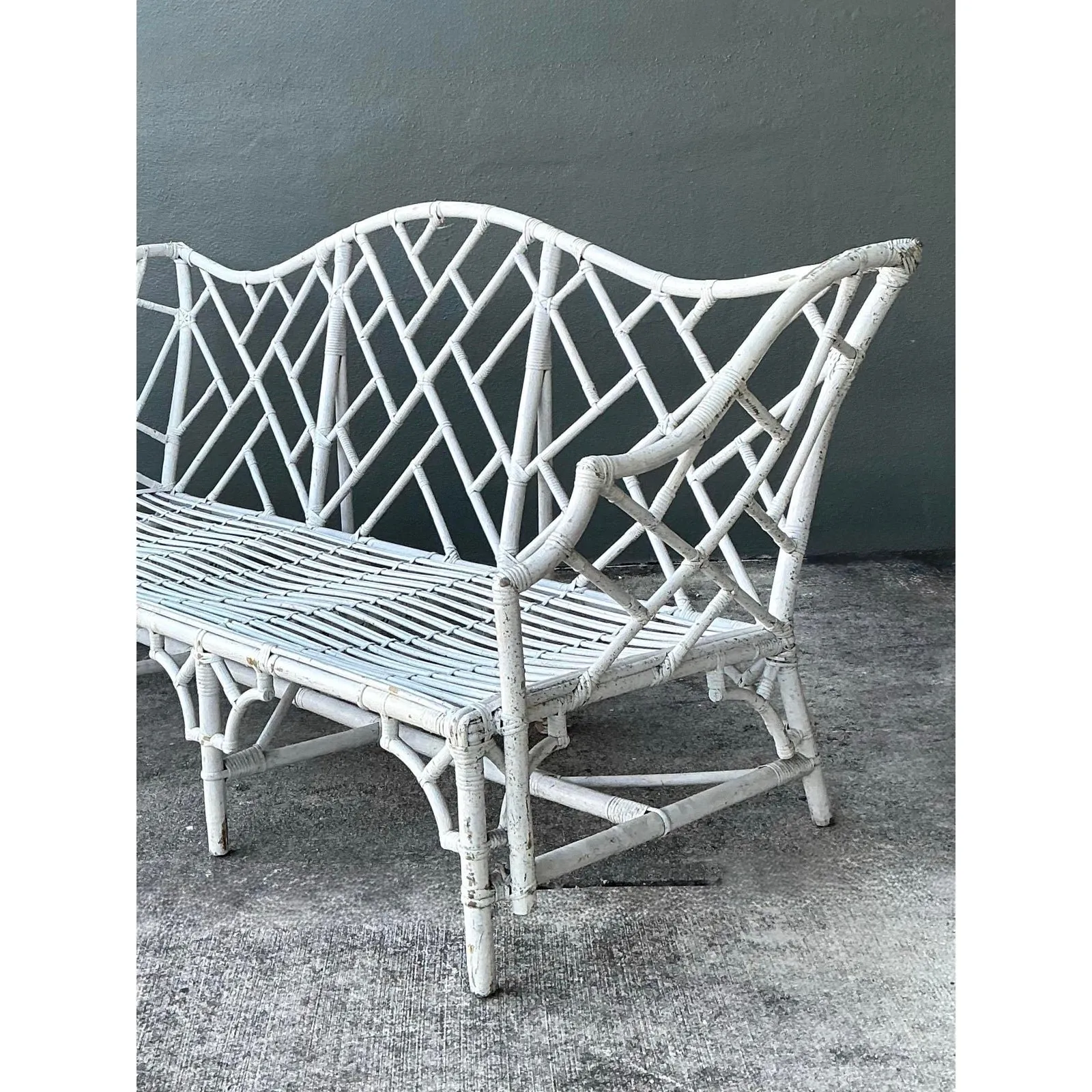 Vintage Chinese Chippendale Camel Back Rattan Sofa — additional photo 3