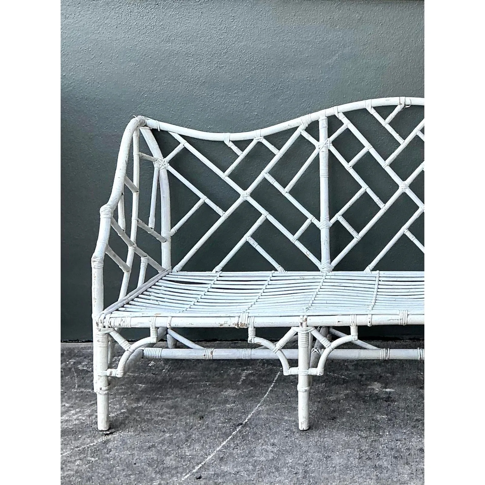 Vintage Chinese Chippendale Camel Back Rattan Sofa — additional photo 4