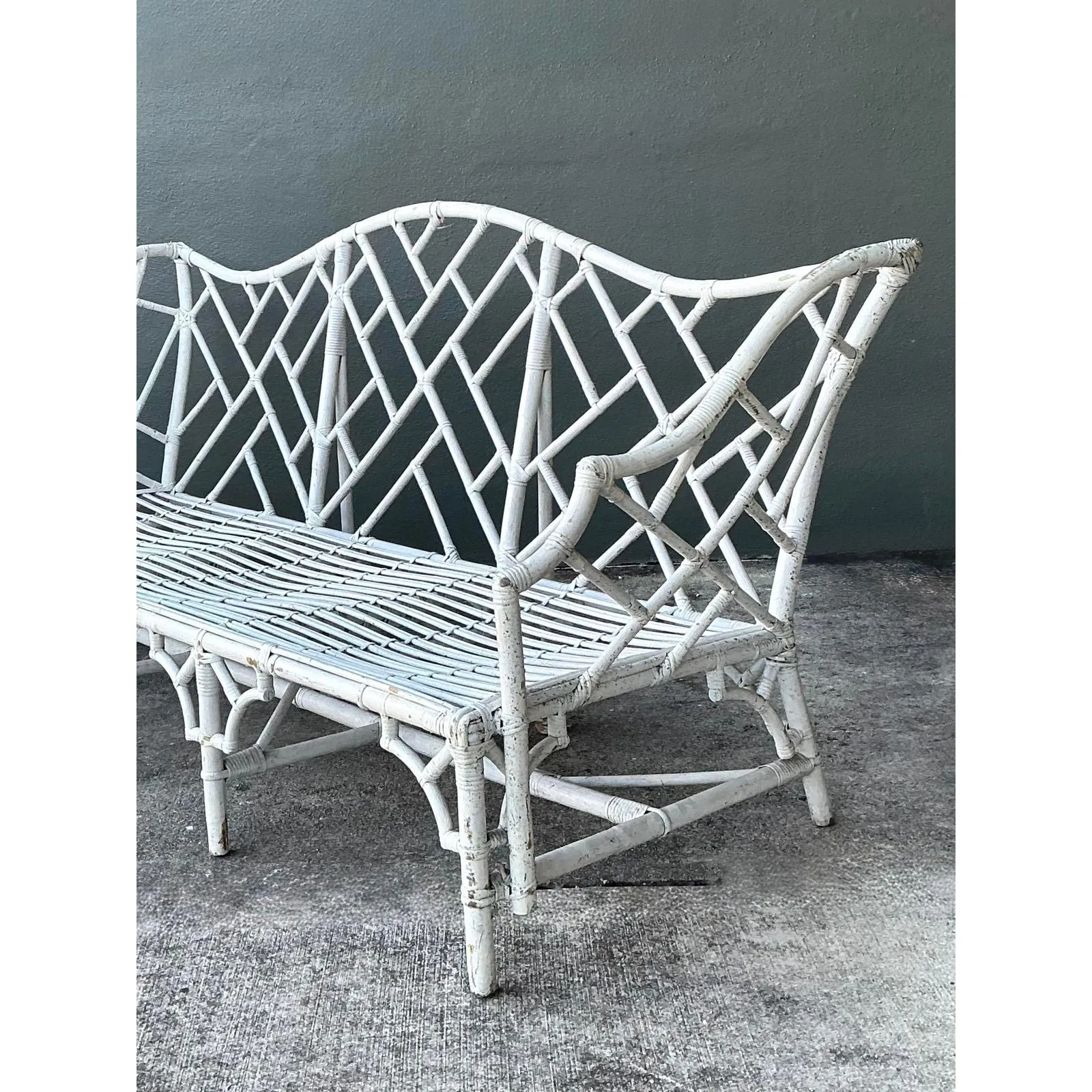Vintage Chinese Chippendale Camel Back Rattan Sofa — additional photo 5