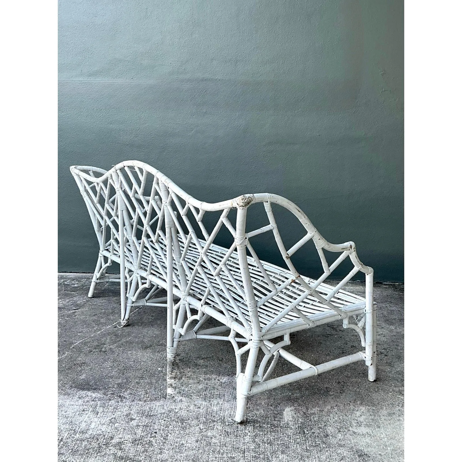 Vintage Chinese Chippendale Camel Back Rattan Sofa — additional photo 6