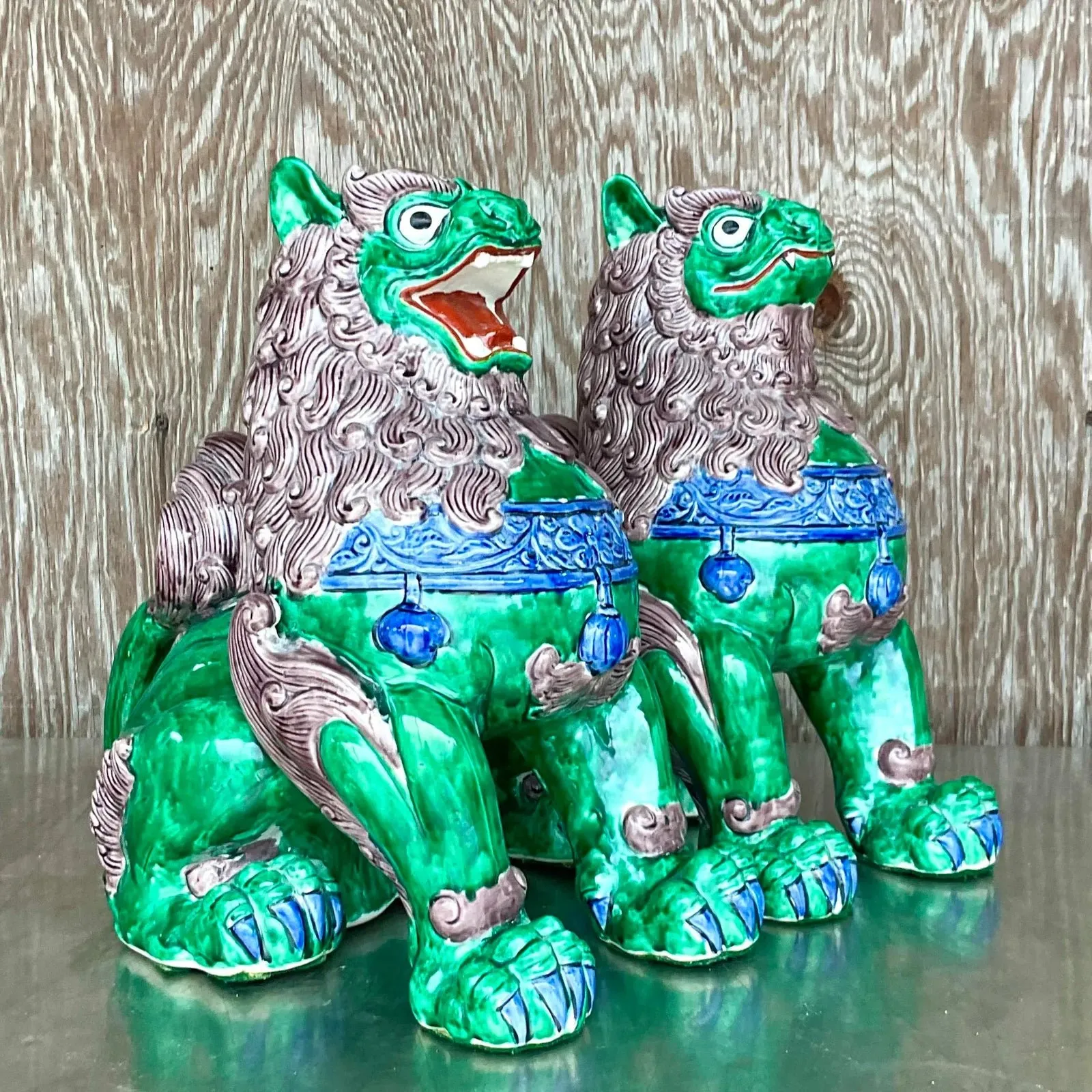 Vintage Asian Glazed Ceramic Foo Dogs - a Pair - Ceramic, 13W x 14.5H — additional photo 7