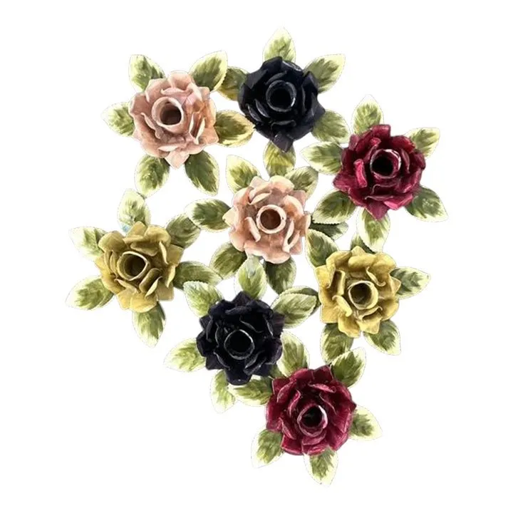 Vintage Hand Painted Tole Roses Candle Holders - Set of 8 — additional photo 5