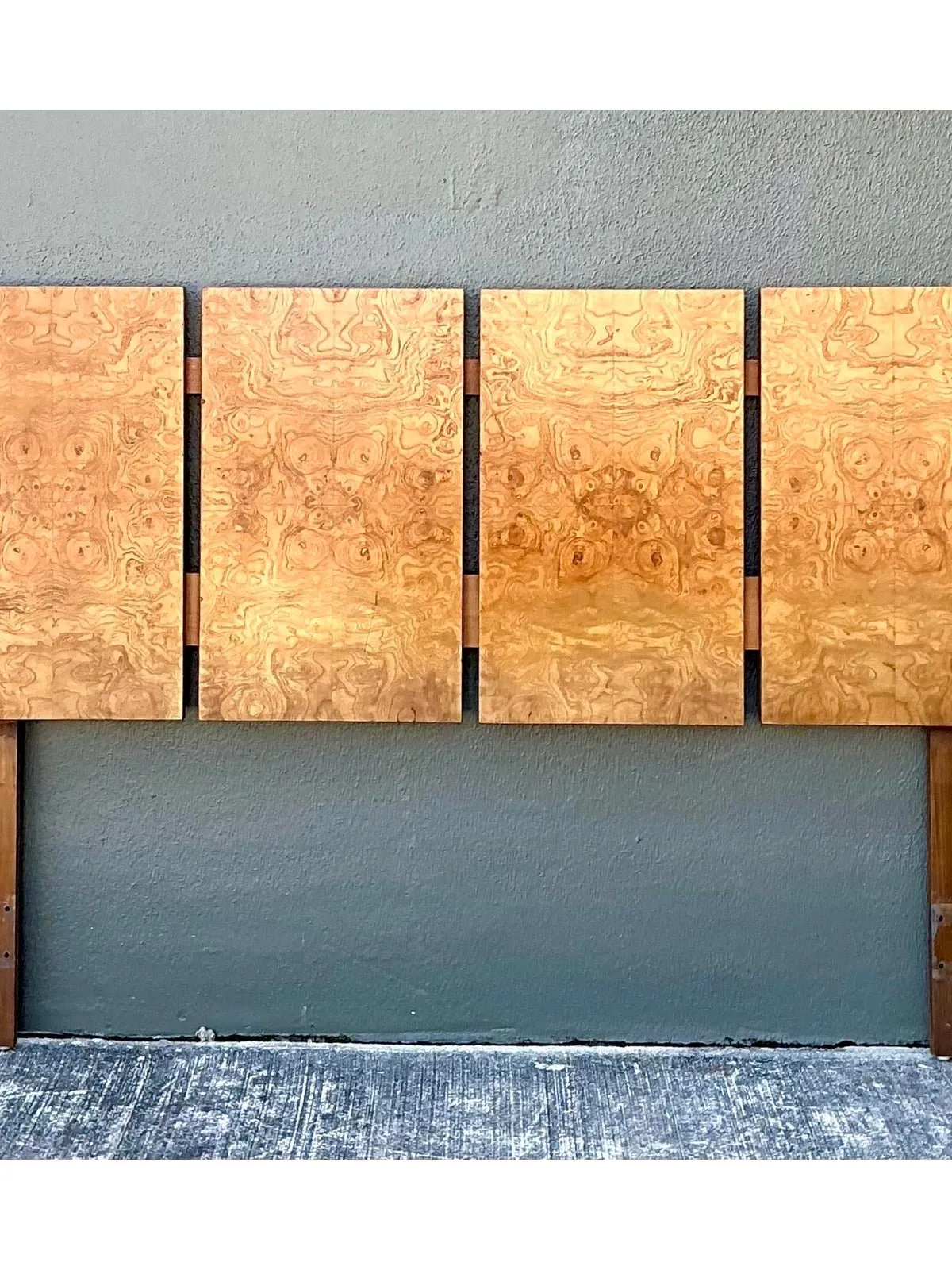 Vintage 70s Burl Wood Panel Full Headboard - Side view