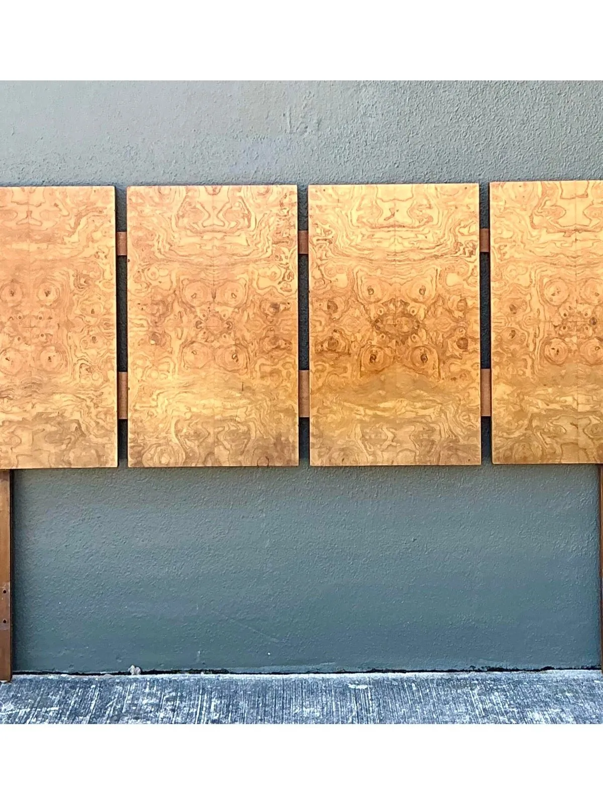 Vintage 70s Burl Wood Panel Full Headboard - Detail view