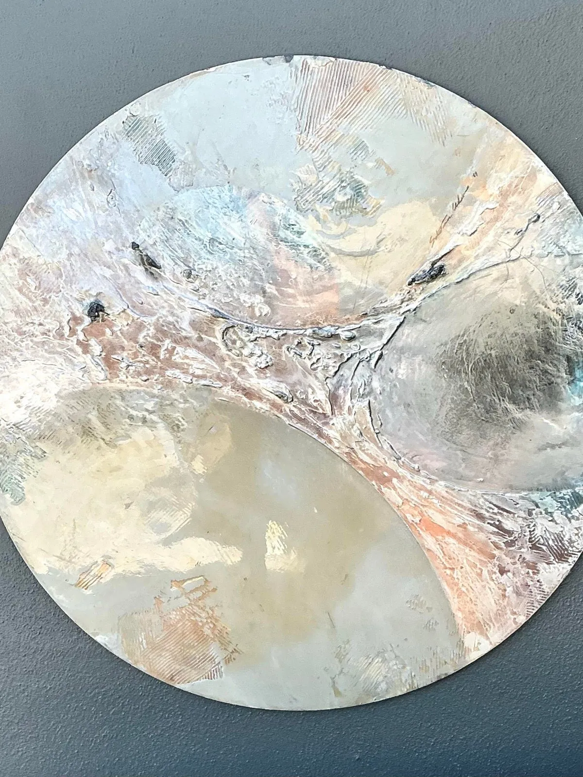 Vintage Monumental Mixed Media Disc Wall Sculpture