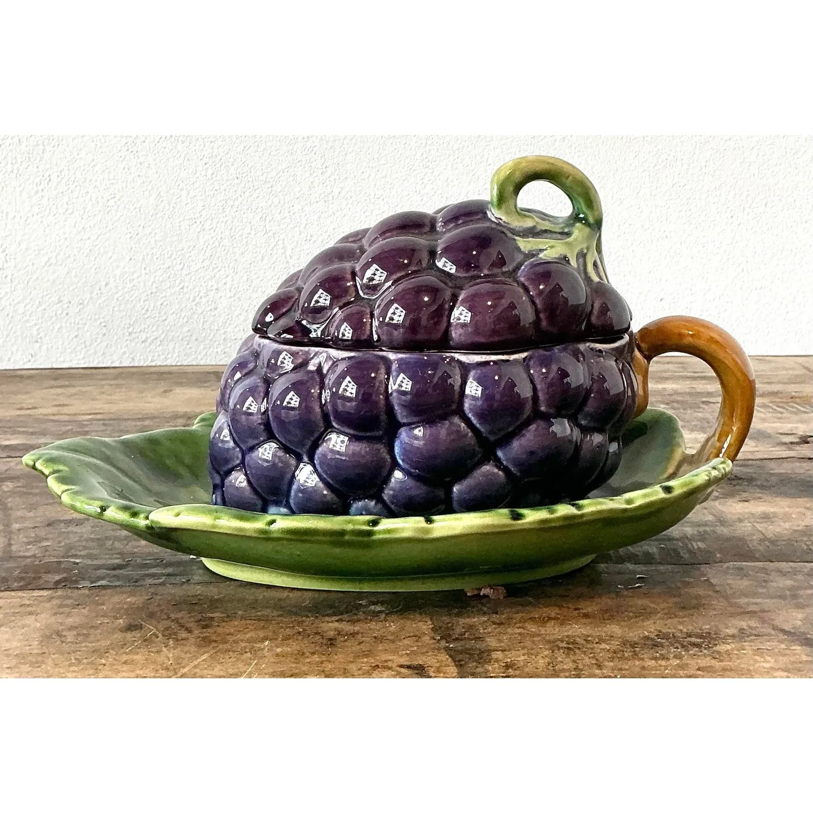 Vintage French Sarreguemines Glazed Ceramic Lidded Bowl — additional photo 1
