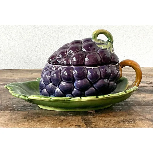 Vintage French Sarreguemines Glazed Ceramic Lidded Bowl — additional photo 1