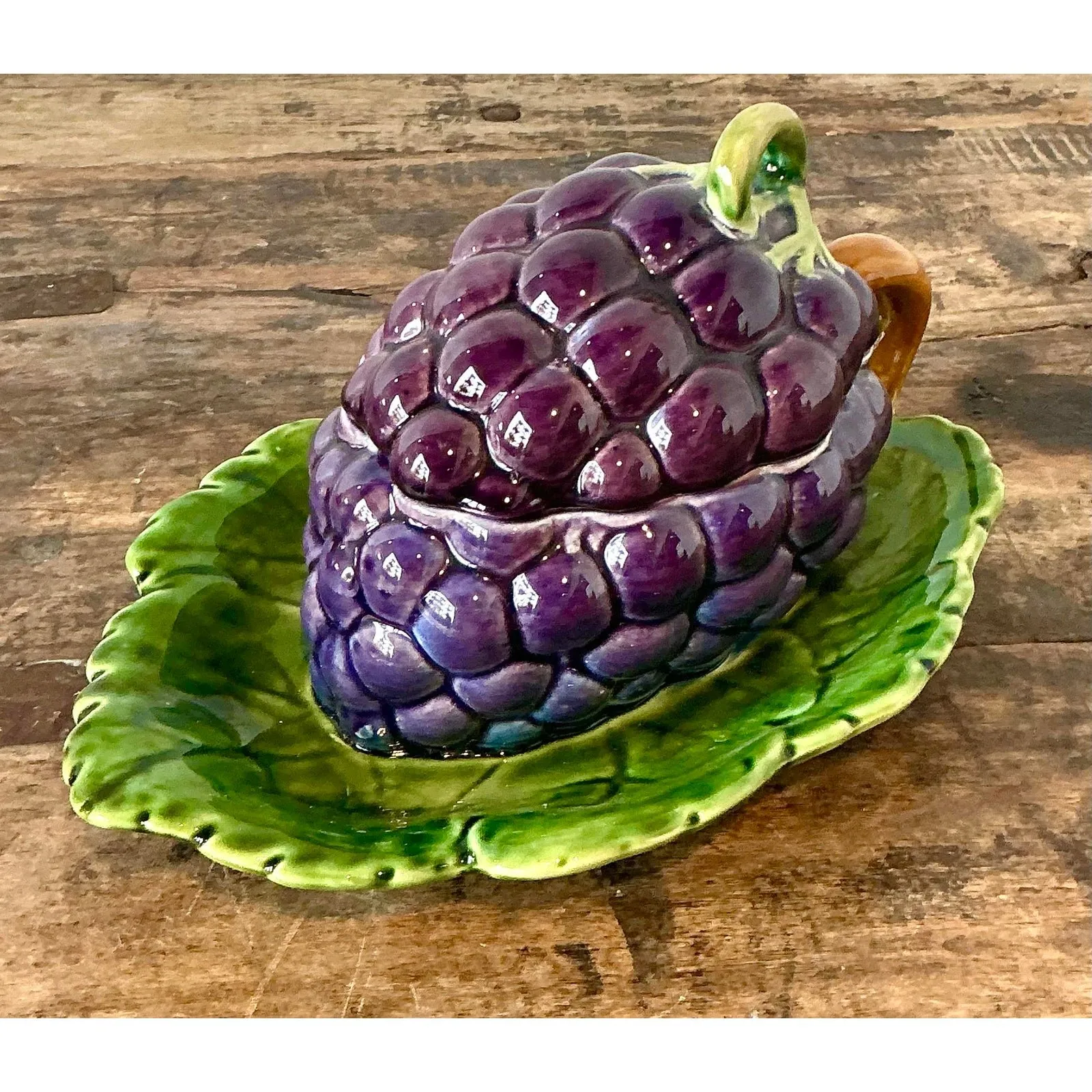 Vintage French Sarreguemines Glazed Ceramic Lidded Bowl — additional photo 3