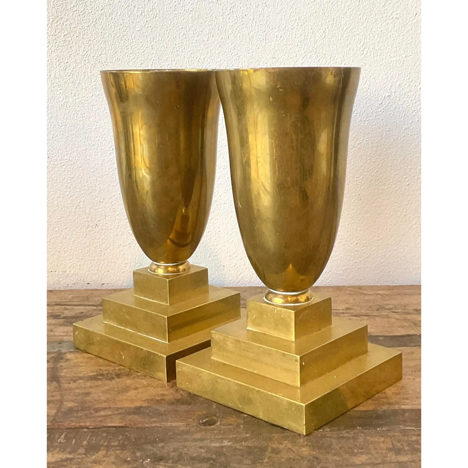 Vintage Brass Pedestal Urns - A Pair — additional photo 1