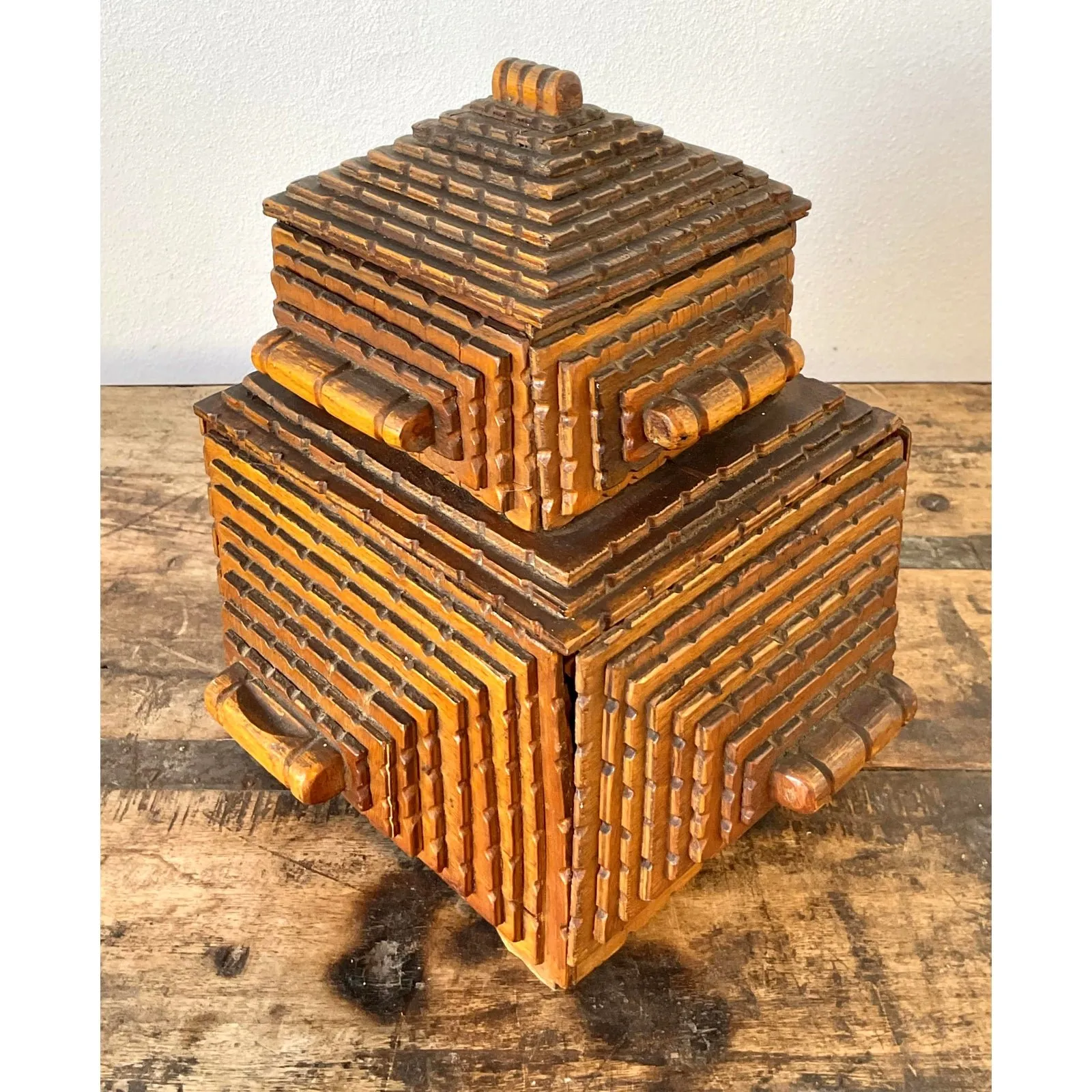 Vintage Original Tramp Art Stacked Box — additional photo 2