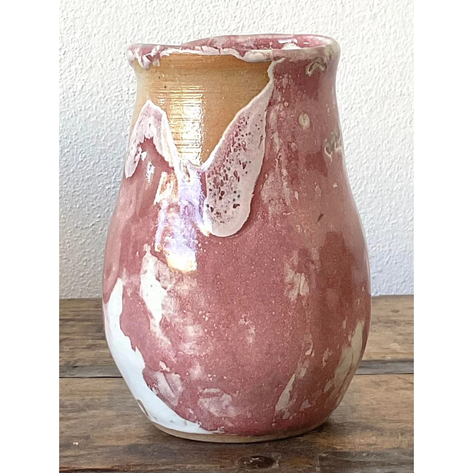 Vintage Original Studio Pottery Drip Glaze Vase - Stoneware, 3.25W x 5.5H — additional photo 2
