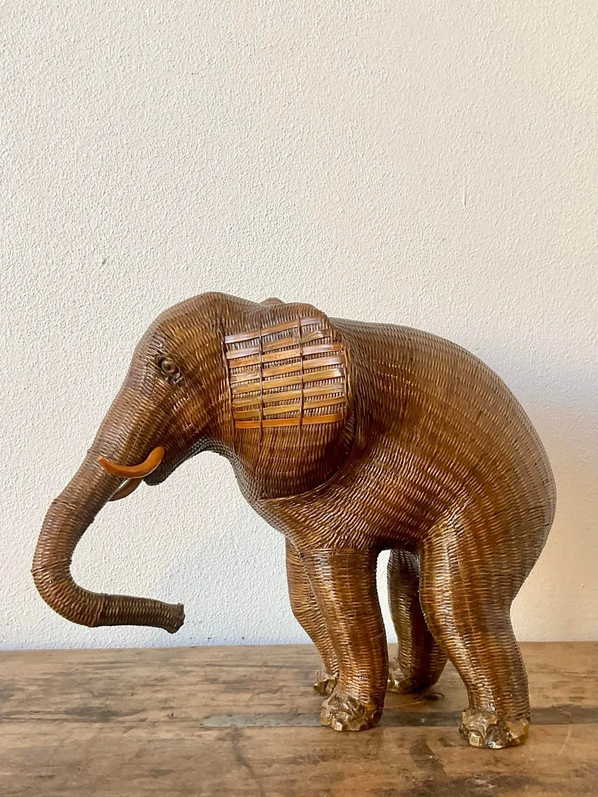 Vintage Shanghai Handicrafts Elephant Basket - Side view