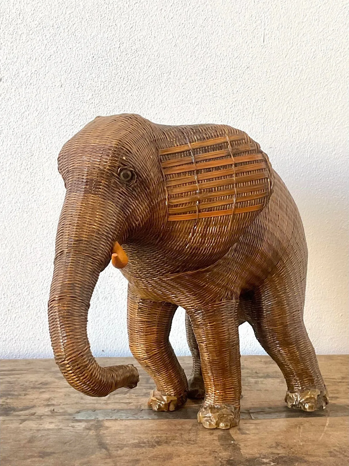 Vintage Shanghai Handicrafts Elephant Basket - Angle view