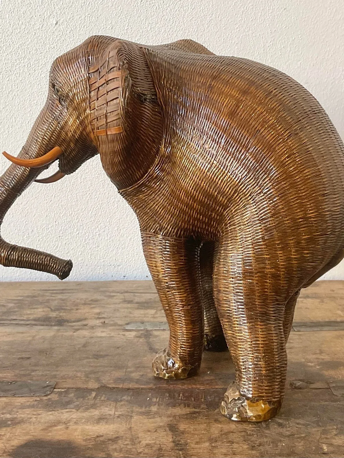 Vintage Shanghai Handicrafts Elephant Basket - Close-up view