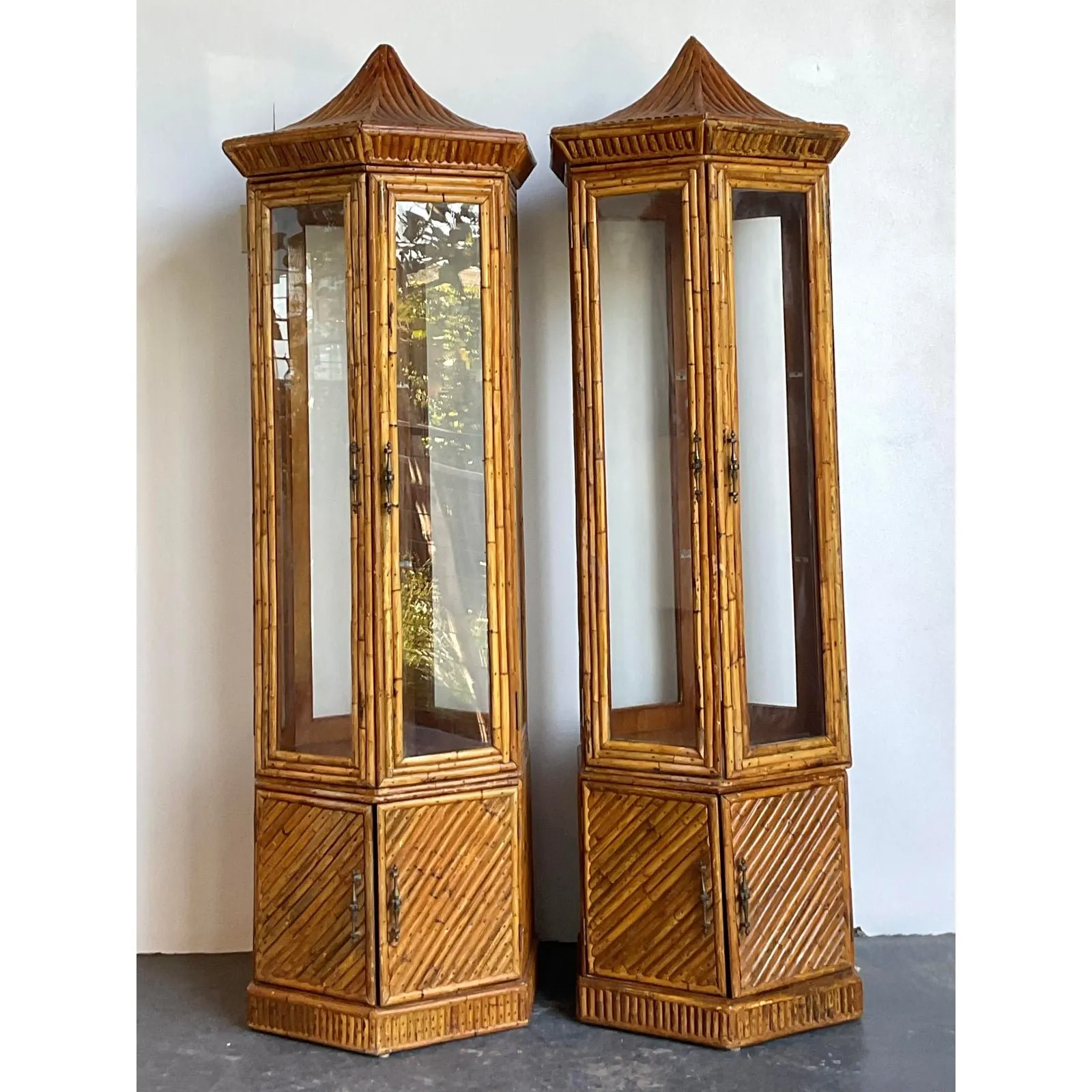 Vintage Pagoda Split Rattan Tall Cabinets - A Pair — additional photo 1