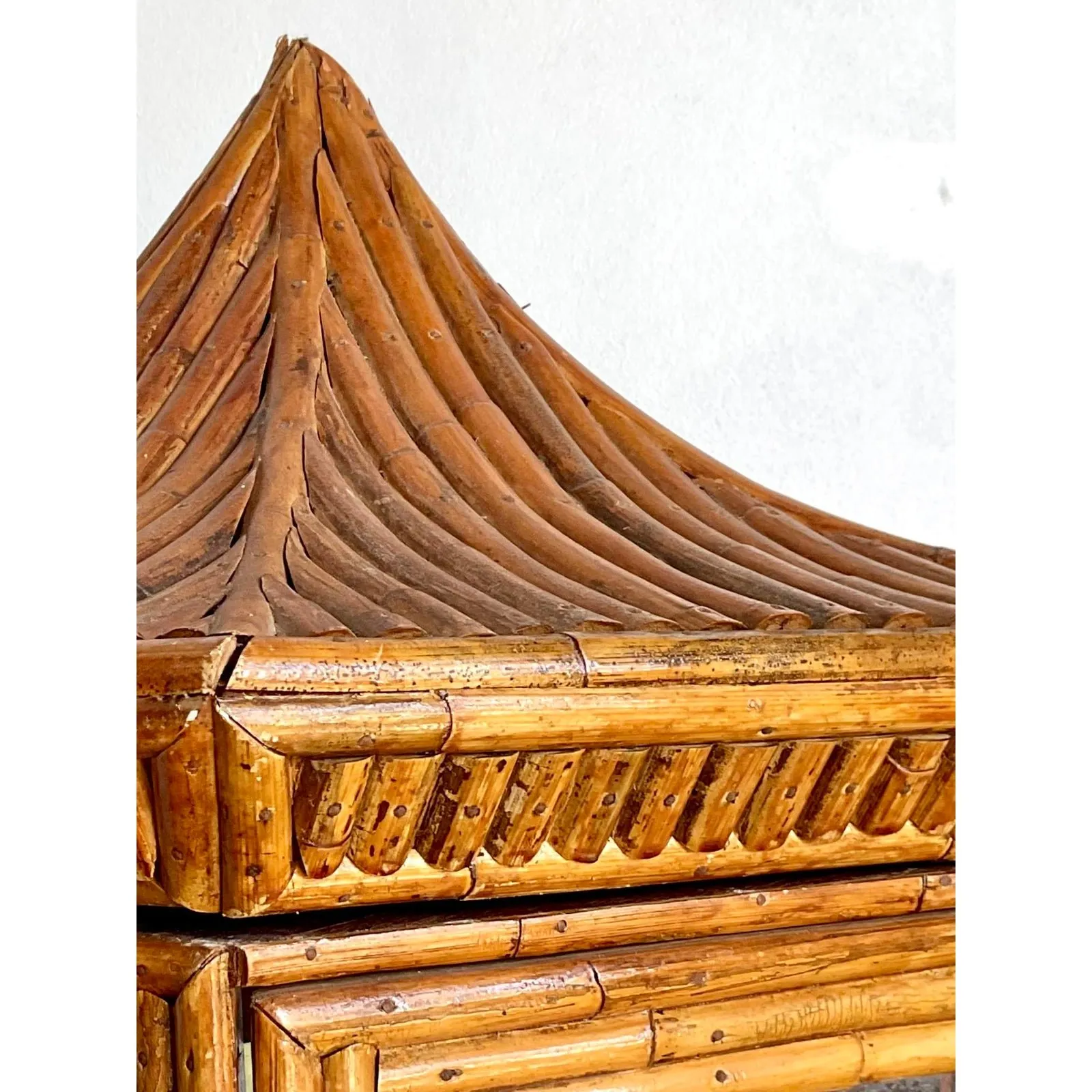 Vintage Pagoda Split Rattan Tall Cabinets - A Pair — additional photo 3