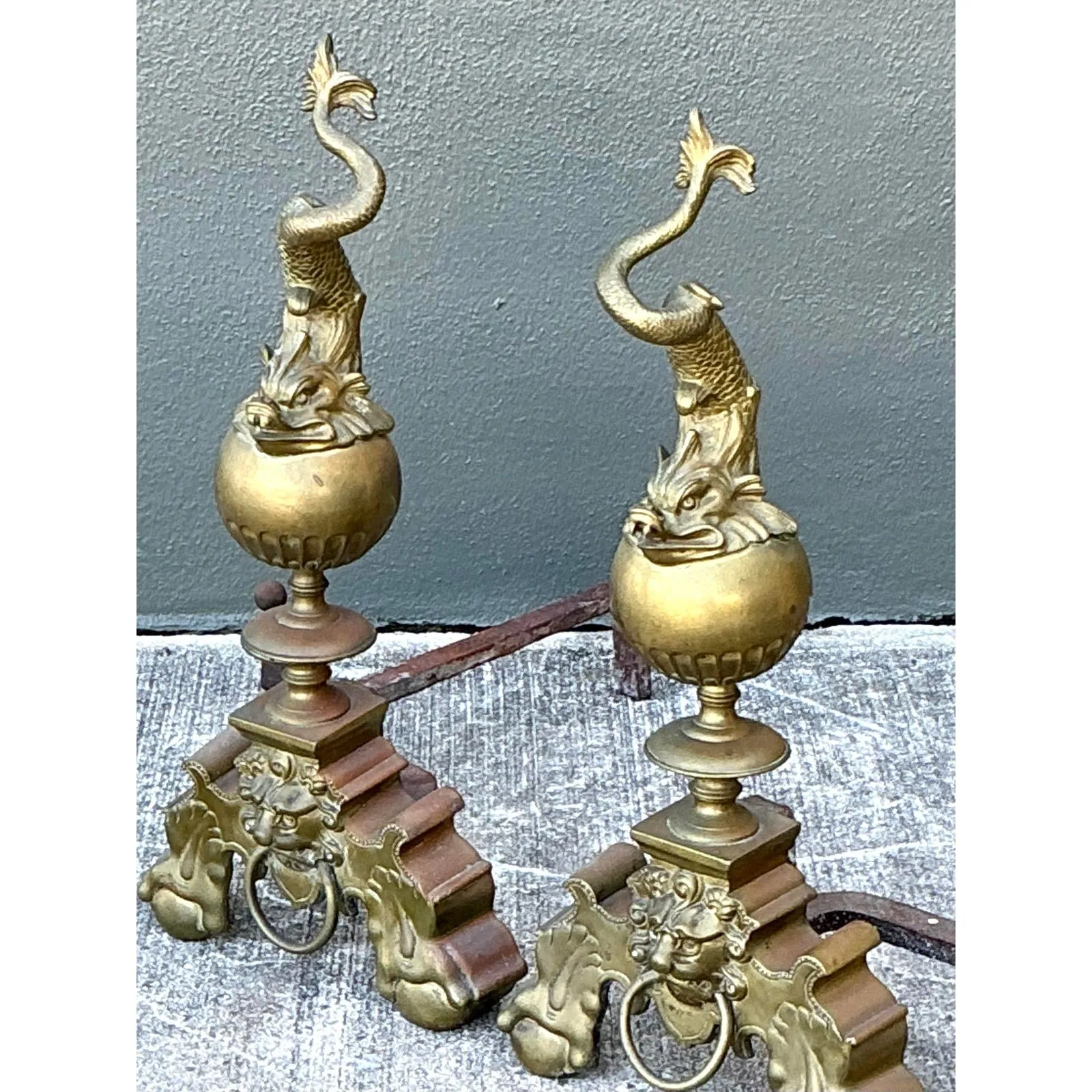 Vintage Brass Koi Andirons - A Pair — additional photo 4